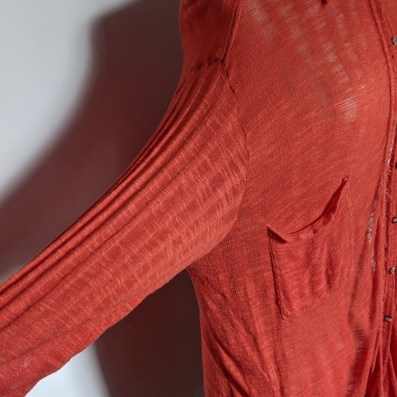 free People Orange Long Knit Button Down L tangerine - Picture 11 of 15